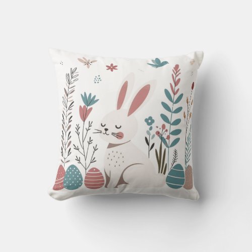 Scandinavian Elegance Cute Easter Bunny Throw Pillow