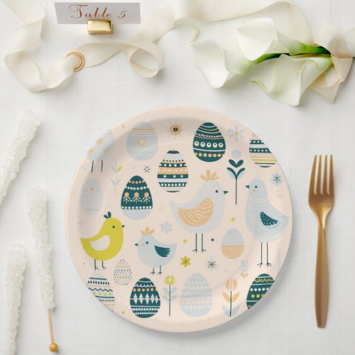 Scandinavian Elegance Easter Chicks and Eggs Paper Plates