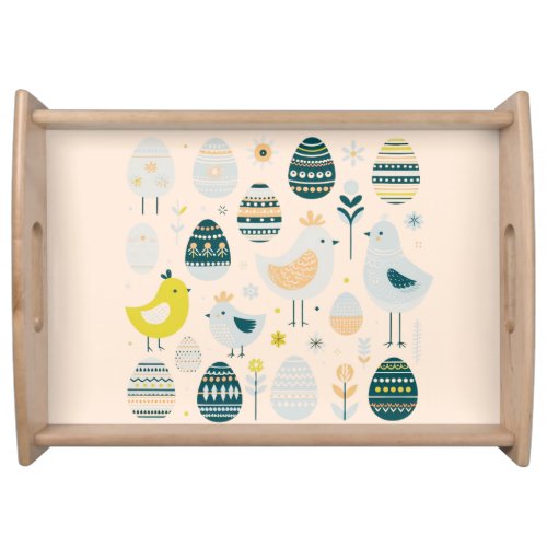 Scandinavian Elegance Easter Chicks and Eggs Serving Tray