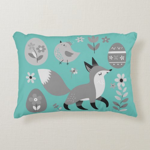 Scandinavian Elegance Easter Fox with Chicks Accent Pillow