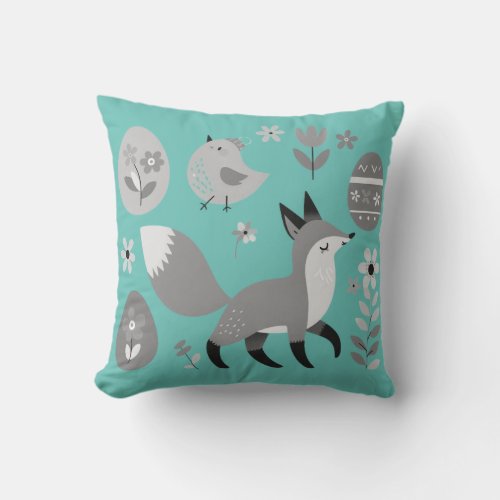 Scandinavian Elegance Easter Fox with Chicks Throw Pillow