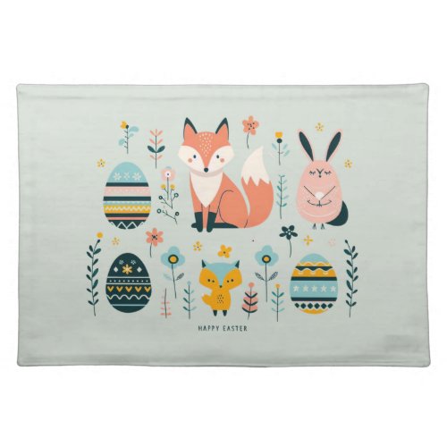 Scandinavian Elegance Fox Bunny Owl and Eggs Cloth Placemat