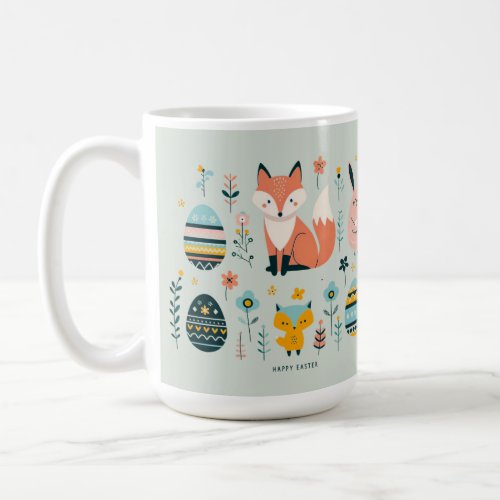 Scandinavian Elegance Fox Bunny Owl and Eggs Coffee Mug