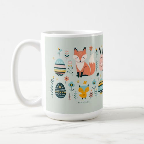 Scandinavian Elegance Fox Bunny Owl and Eggs Coffee Mug