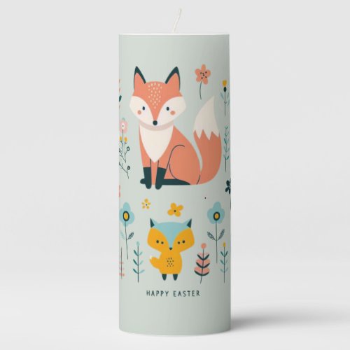 Scandinavian Elegance Fox Bunny Owl and Eggs Pillar Candle