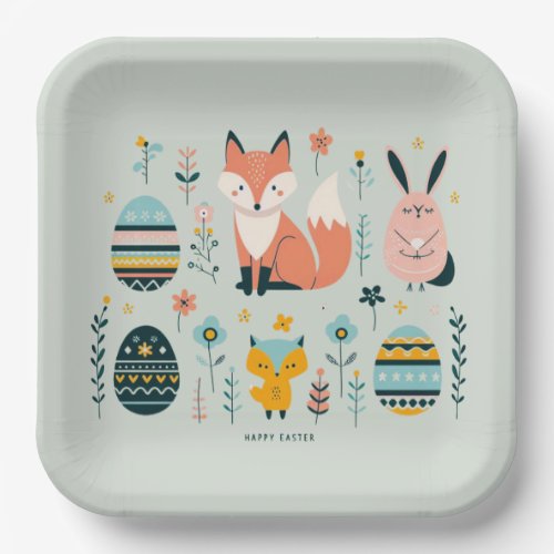 Scandinavian Elegance Fox Bunny Owl Easter Eggs Paper Plates
