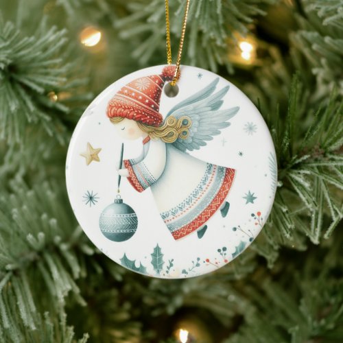 Scandinavian elegance spiritual Christmas angel Ceramic Ornament