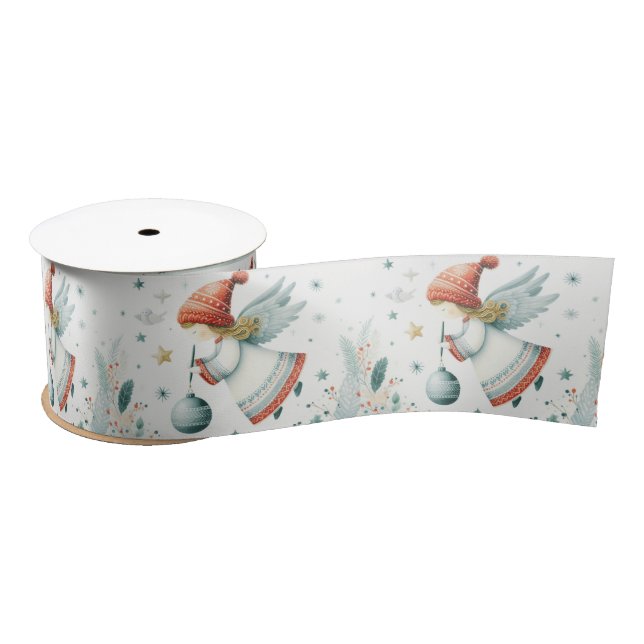 Scandinavian elegance spiritual Christmas angel Satin Ribbon (Spool)