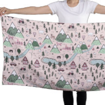 Scandinavian Farm Town Pattern Pink