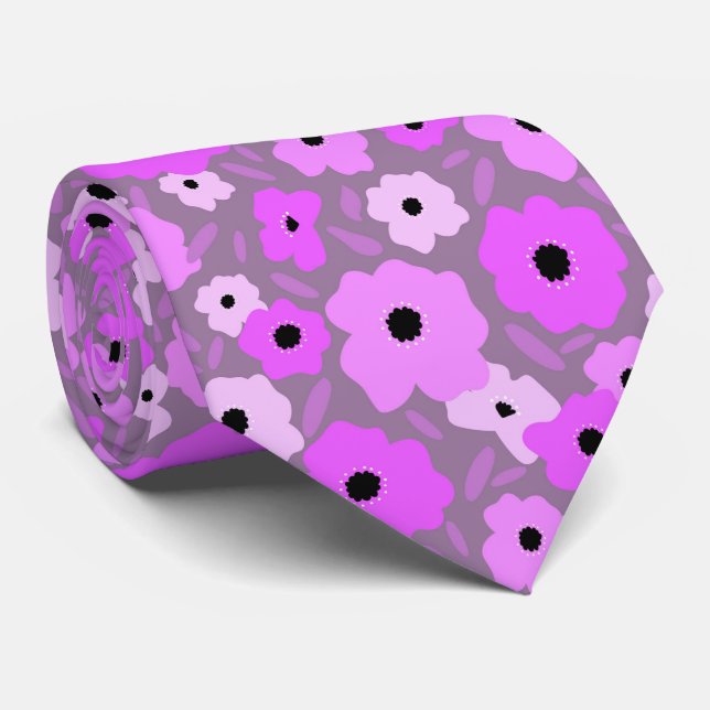 Scandinavian flat style doodle pattern purple neck tie (Rolled)