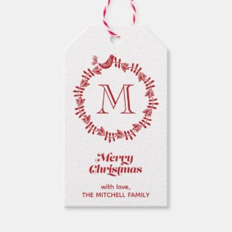 Scandinavian Floral Christmas Wreath Monogrammed