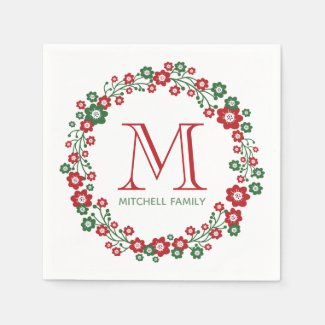 Scandinavian Floral Christmas Wreath Monogrammed