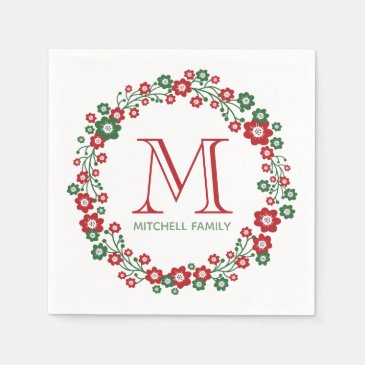 Scandinavian Floral Christmas Wreath Monogrammed