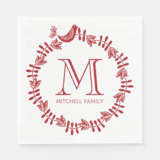 Scandinavian Floral Christmas Wreath Monogrammed