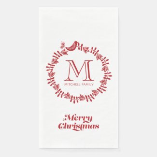 Scandinavian Floral Christmas Wreath Monogrammed 