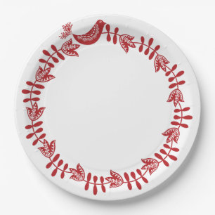 Scandinavian Floral Christmas Wreath Paper Plates