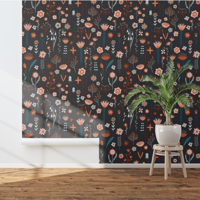 Scandinavian Floral Dark Wallpaper (Scandinavian floral dark art wallpaper)