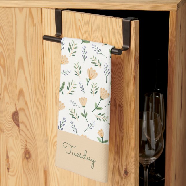 Scandinavian Floral Day of Week Kitchen Towel (Thirds Fold)