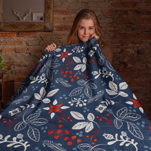 Scandinavian Floral Folk Art Seamless Pattern Fleece Blanket