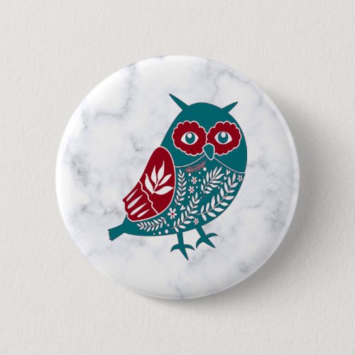 Scandinavian Floral Owl Vintage Nordic Bird Button