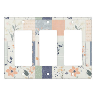 Scandinavian Floral Patchwork in Blush and Blue Light Switch Cover