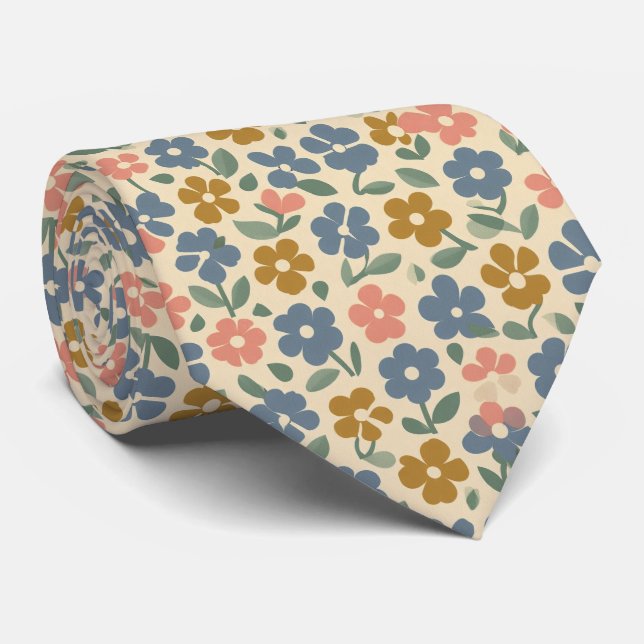 Scandinavian Floral Pattern Neck Tie (Rolled)