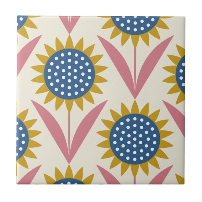 Scandinavian floral pattern,retro style,mid centur ceramic tile (Front)