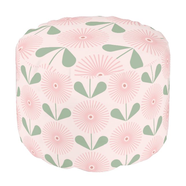 Scandinavian floral pattern,retro style,mid centur pouf (Angled Front)