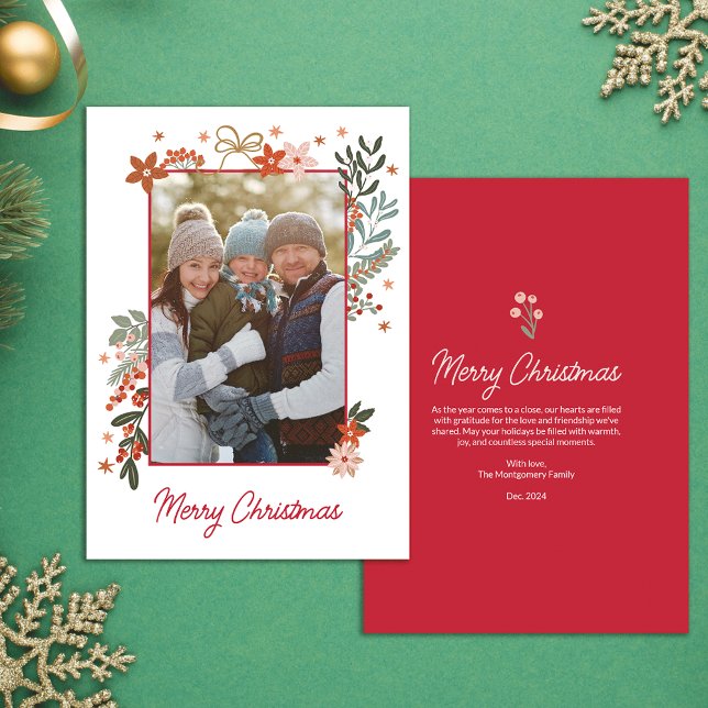 Scandinavian Floral Photo Holiday Card (Creator Uploaded)