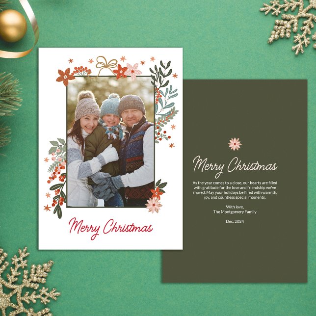 Scandinavian Floral Photo Holiday Card (Creator Uploaded)