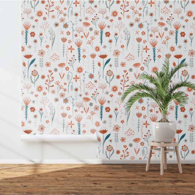 Scandinavian Floral Wallpaper (Scandinavian flower art wallpaper)