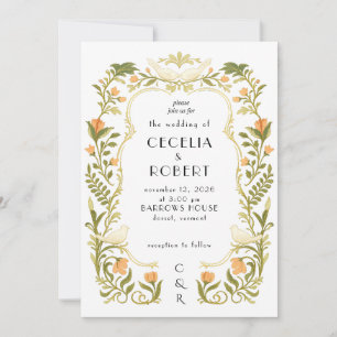 Scandinavian Floral Wedding Invitation Bird Sage