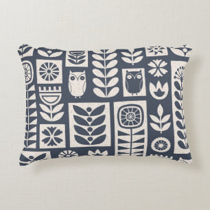 Scandinavian Floral: White, Blue, Minimalist. Accent Pillow