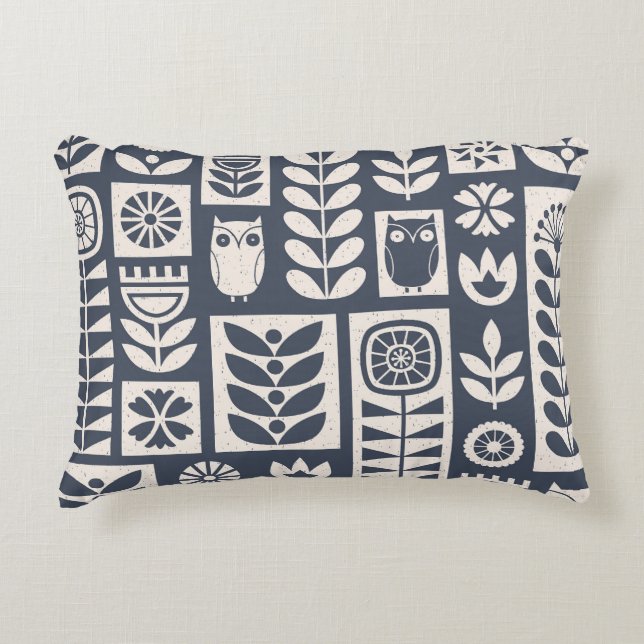 Scandinavian Floral: White, Blue, Minimalist. Accent Pillow (Front)