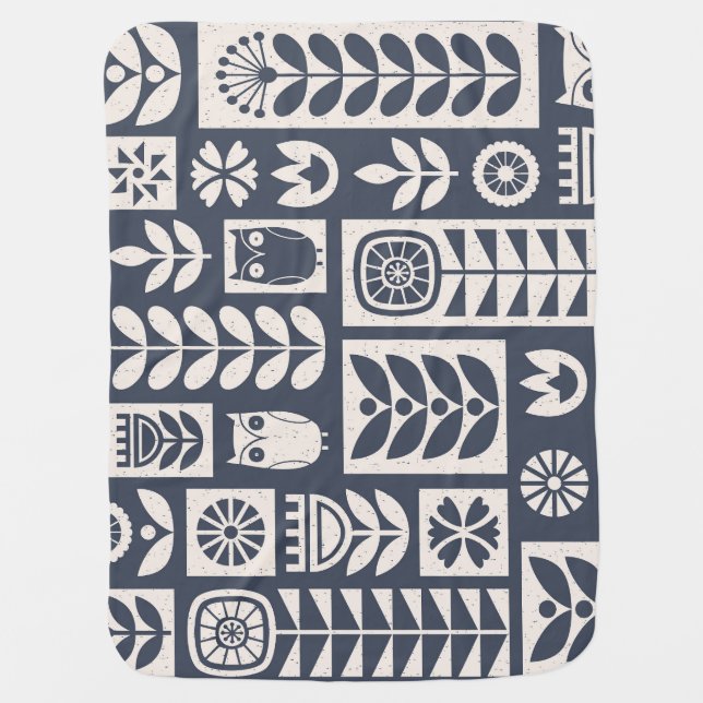Scandinavian Floral: White, Blue, Minimalist. Baby Blanket (Front)
