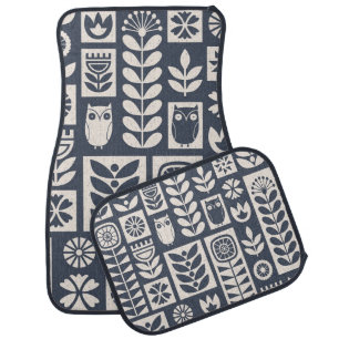 Scandinavian Floral: White, Blue, Minimalist. Car Floor Mat