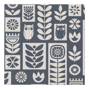 Scandinavian Floral: White, Blue, Minimalist. Faux Canvas Print