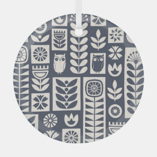 Scandinavian Floral: White, Blue, Minimalist. Glass Ornament