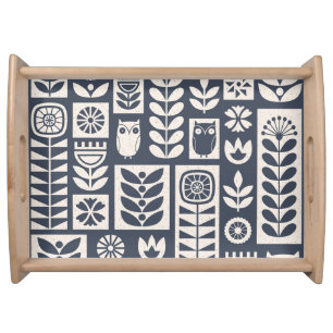 Scandinavian Floral: White, Blue, Minimalist. Serving Tray