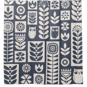 Scandinavian Floral: White, Blue, Minimalist. Shower Curtain
