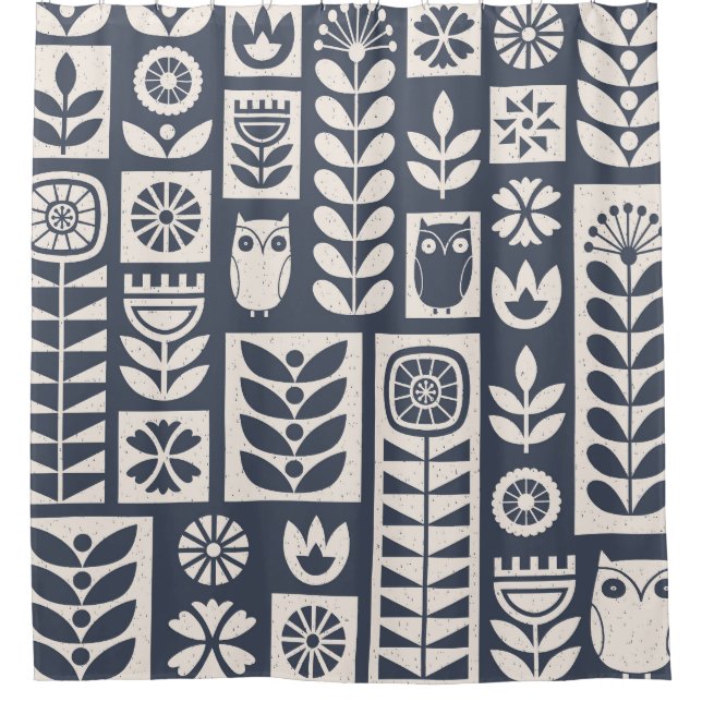 Scandinavian Floral: White, Blue, Minimalist. Shower Curtain (Front)