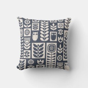 Scandinavian Floral: White, Blue, Minimalist. Throw Pillow