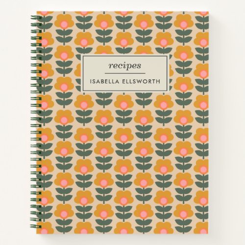Scandinavian Flower Pattern Personalized Recipe Notebook