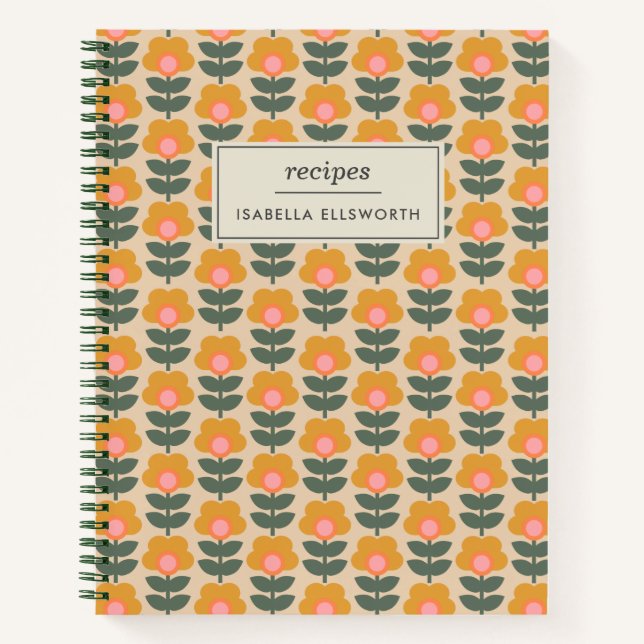 Scandinavian Flower Pattern Personalized Recipe Notebook (Front)