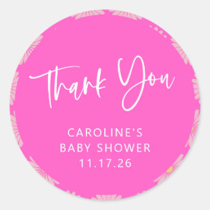Scandinavian Flower Pink Baby Shower Thank You Classic Round Sticker