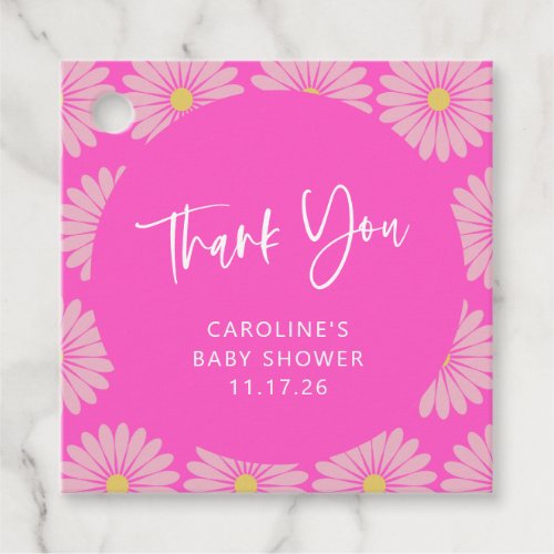 Scandinavian Flower Pink Baby Shower Thank You Favor Tags