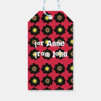 Scandinavian Flowers Black Red  Gift Tags