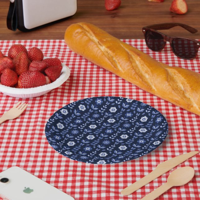 Scandinavian Flowers Butterflies Paper Plate (Picnic)