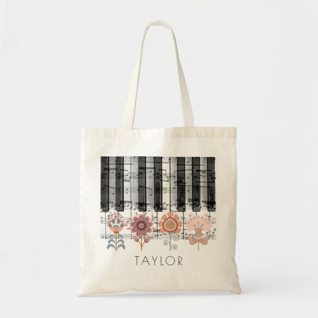scandinavian flowers music name tote bag (Front)