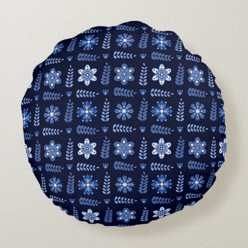 Scandinavian Flowers Round Pillow